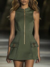 OYROSY – Casual Fashion Half Zip Cargo Pocket Sleeveless Mini Dress