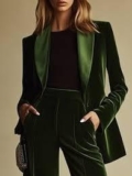 OYROSY – High-End Temperament Loose Retro Green Velvet Suit